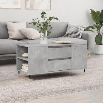 Mesa de centro de sala de estar en hormigón gris y madera multicapa, dimensiones 102x44,5x50 cm