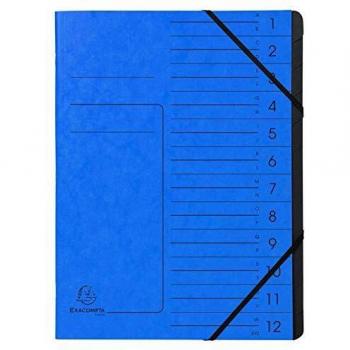 Clasificador A4 Colorspan, 12 compartimentos, con gomas, interior negro, tapa con diseño de líneas, color azul