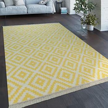Alfombra Tejida a Mano de Moda Diseño Marroquí Moderno con Flecos en Azul y Blanco, Tamaño: 60x110 cm - Paco Home