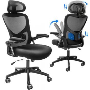 Ergonomic Office Chair with Adjustable Lumbar Support and Headrest, High Back Reclining Desk Chair, 130 kg Weight Capacity, Thick Comfortable Seat