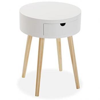 Mesa Auxiliar Versa Magdeburg, moderna mesilla baja con cajón, medidas (Al x L x An) 53 x 40 x 40 cm, fabricada en madera color blanco