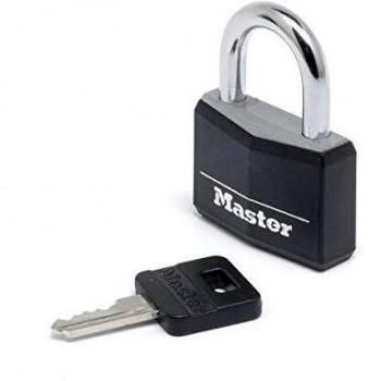 Master Lock 9140EURDBLK Key Padlock in Aluminium with Vinyl Cover, Black, 4 x 5.9 x 1.3 cm