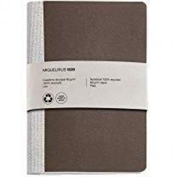 Miquelrius - Cuaderno Reciclado, Encuadernación con Grapa y Lomo de Tela, Tamaño 152 x 210 mm, 56 Páginas Lisas de 80 g/m², Diseño Marrón