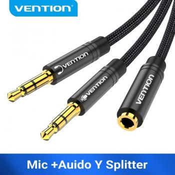 Adaptador Divisor de Auriculares 3,5mm Hembra a 2 Macho con Micrófono - Longitudes de 30cm, 60cm, 1m y 1.5m - Color Negro