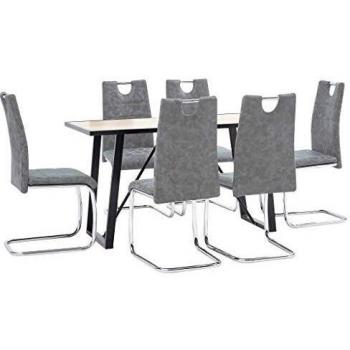 vidaXL Juego de Comedor 7 Piezas Cuero Sintético Mobiliario Decoración Interior Casa Hogar Robusto Duradero Resistente Funcional Práctico Útil Gris