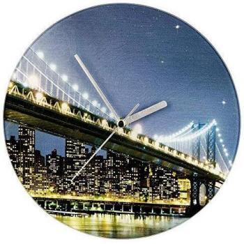 Wenko Reloj del Pared Brooklyn Bridge, Vidrio Endurecido, Multicolor, 27x27x3 cm