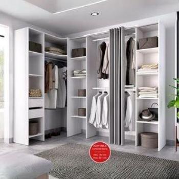 Armario Vestidor Suit Reversible 2 Cajones + 3 Barras + 3 Columnas Blanco 205X164-234X141 Cm