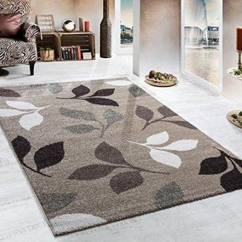 Paco Home Alfombra Tejida Pesada con Estampado Floral En Beige Y Marrón, tamaño:80x250 cm