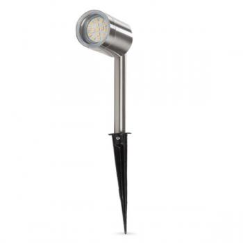 Foco LED de jardín con pincho y cable 2M - IP44 - Acero Inoxidable