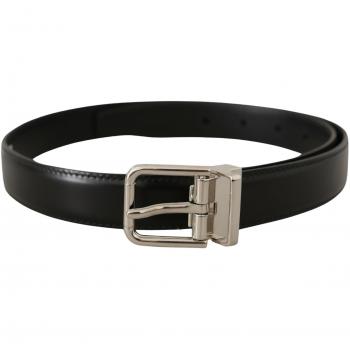 Dolce & Gabbana Black Calf Leather Logo Engraved Metal Buckle Belt - 75 cm / 30 Inches