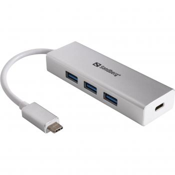 Sandberg 136-03 - Adaptador USB-C a 3 x USB 3.0 Conversor, Aluminio
