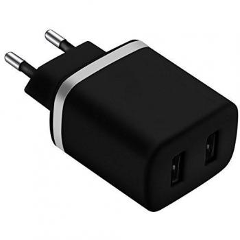 Akashi Technology - USB Pared con Dos USB Puertos Enchufe Multipuerto Europeo Compatible con iPhone, Samsung - Negro