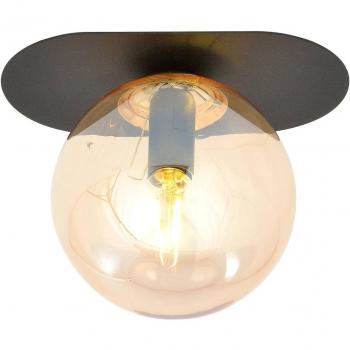 Plafón de Techo EMIBIG LIGHTING Plaza, Negro/Ámbar, 1 Luz, Metal y Cristal, Dimensiones: Altura 18 cm x Largo 20 cm