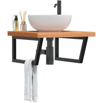 Estante de lavabo de pared de acero y madera maciza de haya Día y Noche - Vidaxl