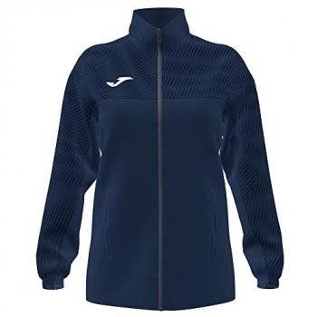 Chubasquero mujer Joma Montreal marino características: impermeable, ligero, transpirable, capucha ajustable, cierre frontal con cremallera, puños elásticos