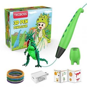 Tecboss Lápiz 3D, Pluma 3D Dinosaurio,3D Pen, Juguete con Modo de Ssueño Seguro de 2 Velocidades,Ideal Regalo para Niños y Niñas de 6/7/8/9/10 Años de Navidad,Cumpleaños