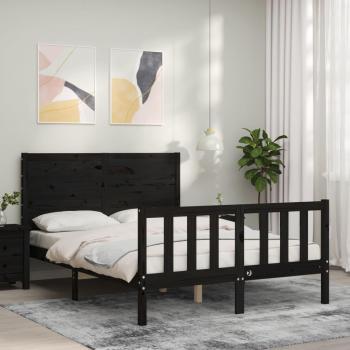 Cama de matrimonio con cabecero negro pequeño de madera maciza