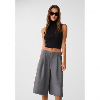 Loose-Fitting Elegant Pleated Bermuda Shorts - Mid Grey