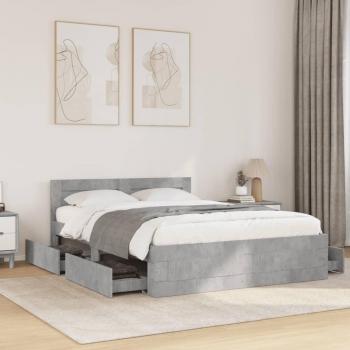 Cama con cabecero de madera de ingeniería gris hormigón 120x200 cm