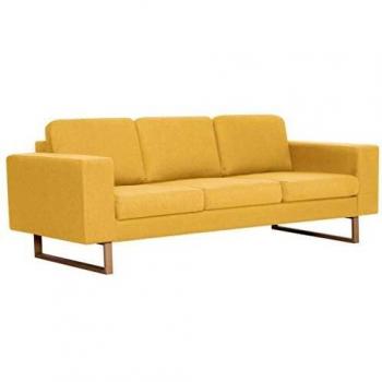 vidaXL Sofá de 3 Plazas Tela Color Amarillo Asiento Silla Sillón Taburete Tumbona Banquillo Mueble Mobiliario Adornos Salón Hogar Casa