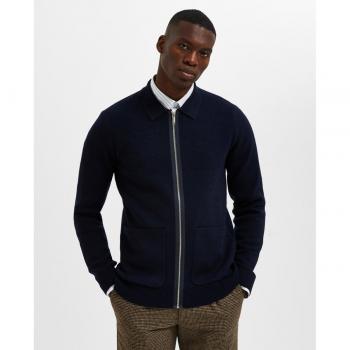 Selected - Cárdigan de hombre con cremallera, tejido suave, cierre de cremallera, diseño moderno, ajuste regular, bolsillos laterales
