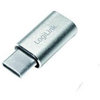 Adaptador USB-C a Micro USB LogiLink AU0041 - Conector Masculino, Plata, USB 3.1
