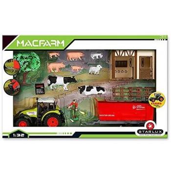 Starlux - Caja Completa con Tractor CLAAS, Animales, Cuerpo de Granja y Accesorios, 802021, Color Verde y Rojo