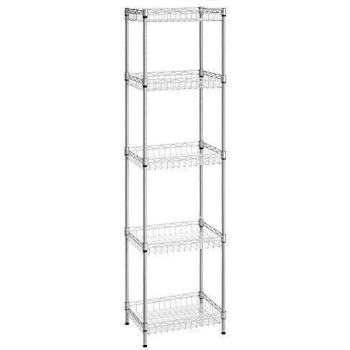 SONGMICS Estantería de alambre, Estantería de metal, Estantería de cocina, 4 ganchos, Paneles de PP, Estantes ajustables, Carga total de 100 kg, para espacios pequeños, Baño, Plata LGR105E01