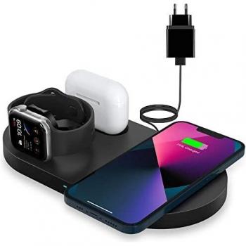 Cargador inalámbrico 3 en 1, ESTAVEL Estación de Carga con Adaptador rápido Compatible con iPhone 13/12/11 Pro/12 Pro MAX/XR/XS/X/8,Cargador de inducción Qi para iWatch 6/SE/5/4/3/2/1/Airpods Pro/ 2