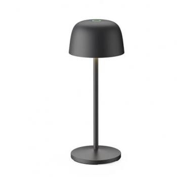 Lámpara de mesa LED recargable Lindby Arietty, negra, aluminio, 27 cm, IP54 con dimmer táctil
