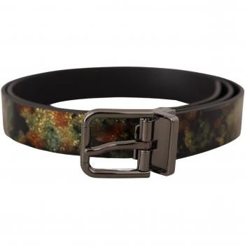 Dolce & Gabbana Black Sparkling Leather Black Metal Buckle Belt - 90 cm / 36 Inches