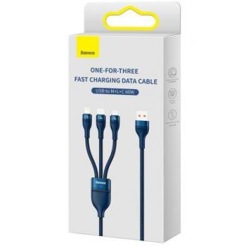 Cable de Datos y Carga Rápida Baseus Flash USB-A 3 en 1 para USB-C, Micro USB y Lightning PD 66W 1.2M Azul