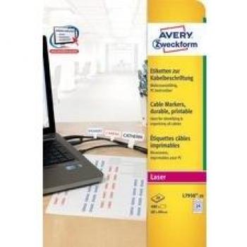 Etiquetas para Identificación de Cables Avery Zweckform L7950-20, 60 x 40 mm, 480 Etiquetas en 20 Hojas, Blancas, para Impresoras Láser