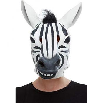 Smiffys Zebra Mask Máscara de látex de cebra, color blanco y negro,