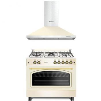 Combo Pack Cocina Gas Crema Rústica 90x60 con Campana Extractora Pyramidal 90 cm y Horno Gran Capacidad - Alta Gama