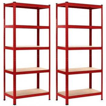 vidaXL 2X Estantería de Acero y MDF Almacenamiento Orden Economía Industrial Complemento Cocina Despensa Cuarto de Lavadora Garaje 80x40x160 cm Rojo