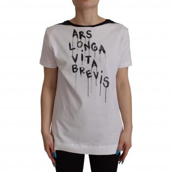 Dolce & Gabbana White Slogan Print Round Neck Cotton T-shirt - IT44|L, Female, Size: M