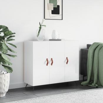 Aparador de madera de ingeniería 90x34x80 cm blanco brillo, mueble de almacenaje para salón, buffet, armario auxiliar y de almacenamiento