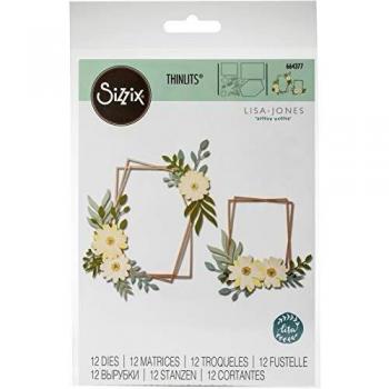 Sizzix Set de Troqueles Thinlits 12 pzas 664377 Marco Geo Floral by Lisa Jones, Multicolor, Talla única