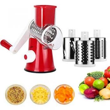 Picadora de Verduras Manual Máquin,Mandoline Slicer,Rallador de Queso Rotativo,Trituradora de Frutas Vegetales,Cortador de Papas, Molinillo de nueces, picadora de Verduras,3 cuchillas intercambiables