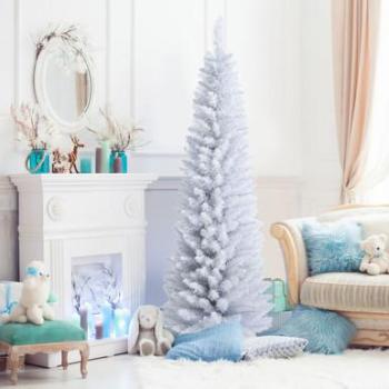 6-Foot Artificial White Christmas Pencil Tree with Folding Metal Stand