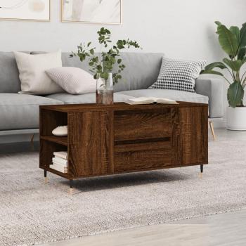 Mesa de centro de madera de ingeniería 102x44,5x50 cm en color blanco y negro brillante, ideal para salón o comedor, también conocida como mesita auxiliar o mesa de café