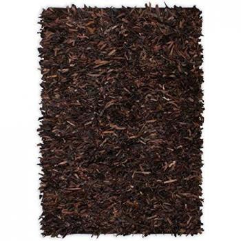 vidaXL Alfombra Shaggy Peluda de Cuero Auténtico 190x280cm Marrón Decoración