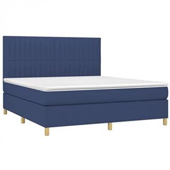 Cama Box Spring con colchón y luces LED, tela azul, 180x200 cm