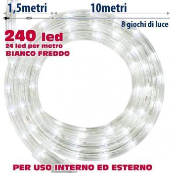 Tubo Luminoso Navideño 10 Metros LED Blanco Frío con Controlador de 8 Funciones