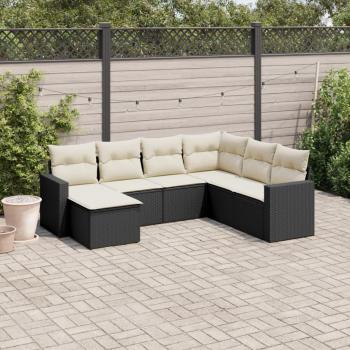 7-Piece Black Poly Rattan Garden Sofa Set with Cushions