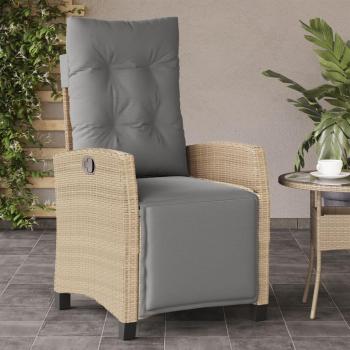Sillón reclinable de jardín con reposapiés de ratán PE beige mixto