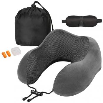Almohada de Viaje, Sararoom Almohada de Viaje Viscoelástica de Espuma de Memoria con Funda Lavable con Máscara de Ojo y Tapones de los Oídos