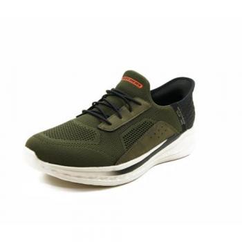 Skechers - Zapatillas Slip On Slade de hombre, Relaxed Fit, color verde oliva, talla 44