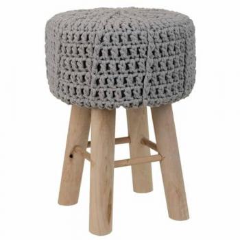 Taburete de Madera y Algodón Trenzado Gris 32x32x44h - Diseño Moderno y Resistente